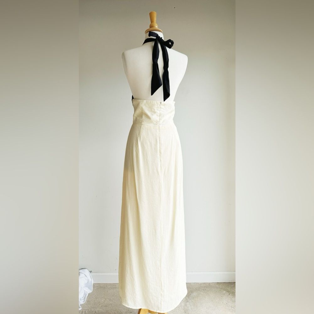 MIKA & GALA Paris Afternoon Halter Maxi Dress Cream Contrast Formal Size L - Picture 9 of 10